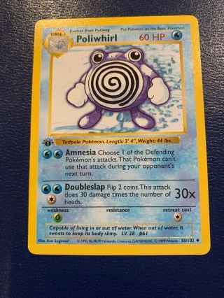 Rare Mint/nm Pokemon Poliwhirl 38/102 First Edition Base Set Card - Unplayed