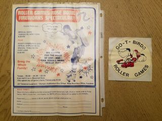 Rare 1970s La T - Birds Roller Games Rose Bowl Spectacular Flyer & Sticker Rains