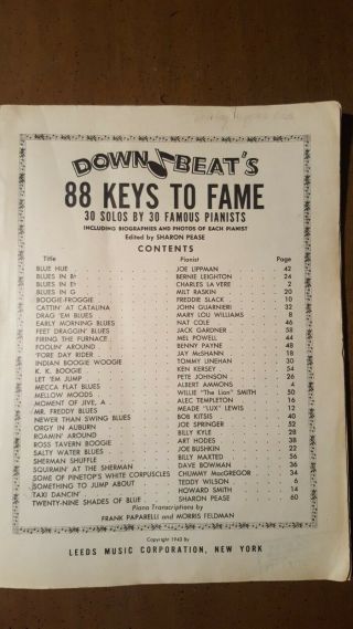 Rare 88 Keys To Fame - Jazz Piano Solo Transcriptions 1943 Sheet Music Book