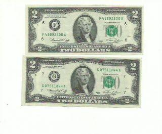 2 1976 Lucky Uncirculated Two Dollar Bills Rare Crisp $2 Note