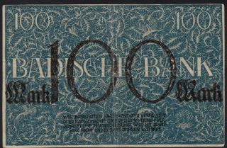 1918 100 Mark Mannheim German State Baden Rare Old Emergency Banknote P S907 Vf