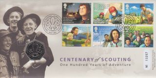 Gb Stamps First Day Cover 2007 Scout & Rare Uncirculated 50p Coin