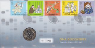 Gb Stamps First Day Cover 2003 Dna Discoveries & Rare Uncirculated £2 Coin