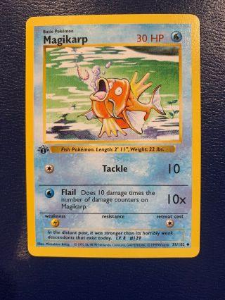 Rare Mint/nm Pokemon Magikarp 35/102 First Edition Base Set Card - Unplayed