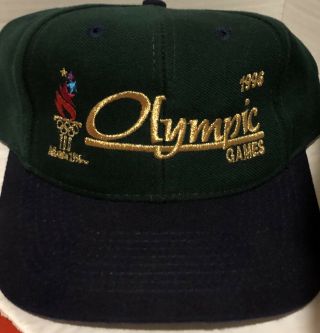 Vintage 1996 Atlanta Olympic Games Snapback Hat Cap Rare Htf Green W Blue Bill