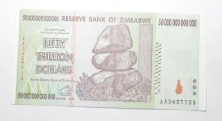 Rare 2008 50 Trillion Dollar - Zimbabwe - Uncirculated Note - 100 Series 255