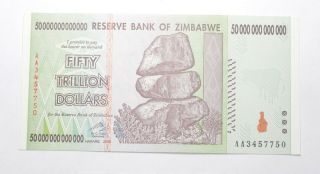 Rare 2008 50 Trillion Dollar - Zimbabwe - Uncirculated Note - 100 Series 252