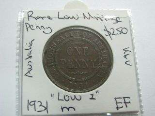 Australia 1931 Low 1 Penny Coin King George V Rare Low Mintage Pearls & Ef A71