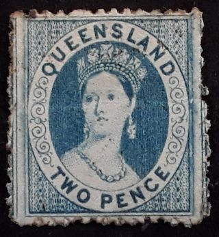 Rare 1868 - Queensland Australia 2d Pale Blue Chalon Head Stamp Wmk Crown/q