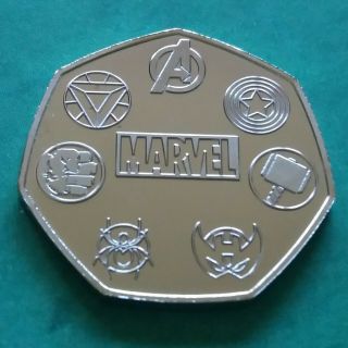 Unofficial Marvel Rare 50p Coin Shape Collectable Token Silver Proof Effect