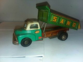 Extremely Rare Vintage 1940 ' s - 50 ' s Tin Friction Dumptruck Made In Japan 2