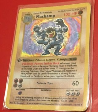 Pokemon Tcg Cards 1st Edition Shadowless Machamp 8/102 Base Set Holo Rare Mp