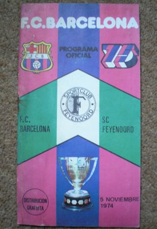 Fc Barcelona V Feyenoord 1974 European Cup Football Programme Barca Espana Rare