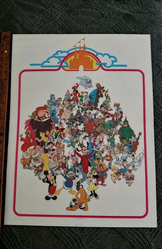 Rare 1960s Vtg Walt Disney Productions Poster Mickey Mouse Snow White Decor Art