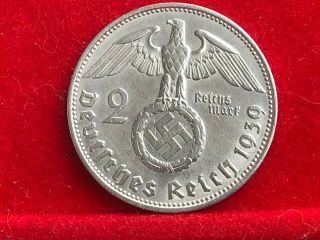 2 Reichsmark 1939 J With Nazi Coin Swastika Silver Brilliant - - Rare - - -