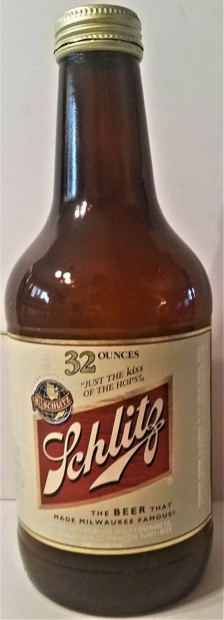 Rare 1980`s ? 32 Oz Schlitz Beer Bottle Large Mouth With Screw Bottle Cap