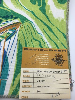 Rare Vintage Mid Century David And Dash Fabric Sample Boating On Bahia