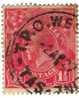 Australia Rare - Kgv 1 1/2d Red,  Tpo Western Line 2ap27 Tasmania Postmark