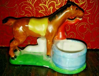 Vintage Japan toothpick holder pincushion Rare Horse and Rider dog tea candle 2