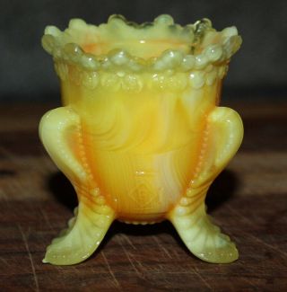 Rare Antique Glass Toothpick Holder Yellow / Orange Victorian Candle Votive