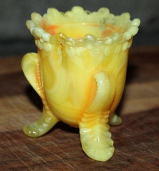 RARE Antique Glass Toothpick Holder Yellow / Orange Victorian CANDLE VOTIVE 4