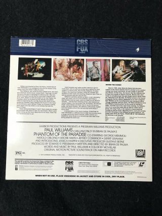 PHANTOM OF THE PARADISE Laserdisc LD VERY RARE BRIAN DePALMA 2