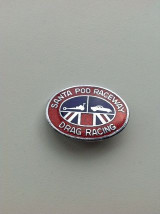 Vintage Enamel Santa Pod Raceway Pin Badge - Drag Racing Stock Car - Rare