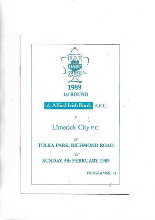 Rare Fai Cup 5/2/89 Allied Bank Afc V Limerick City