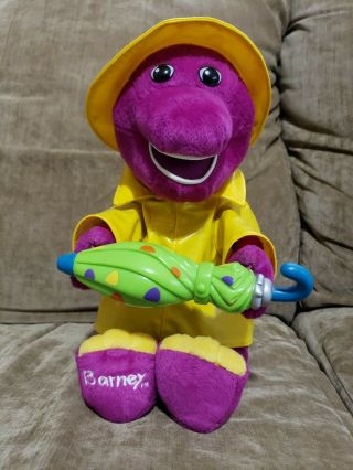 Rare Barney The Dinosaur Singing In The Rain 12 " Plush 2002 Fisher Price