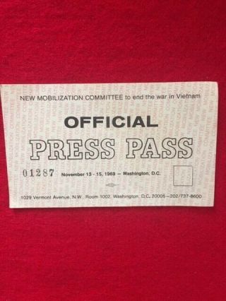 Rare - Press Pass For Mobilization Committee To End The War In Vietnam 1969
