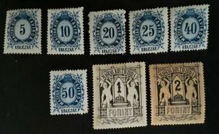 Rare 1874 Hungary Set Of 8 Telegraph Stamps Muh