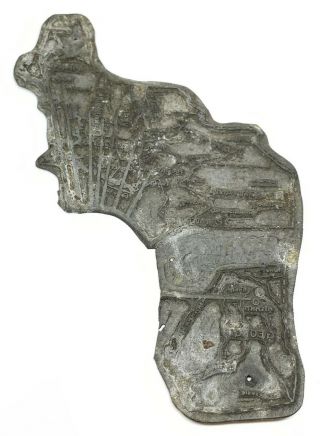 Antique Tin Engraving Plate Of Railroads For Maps - Unique - Rare
