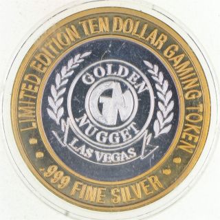 . 999 Fine Silver Center Golden Nugget Casino $10 Token - Rare 812