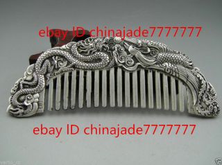 Chinese Rare Collectibles Old Handwork Tibet - Silver Dragon And Phoenix Comb