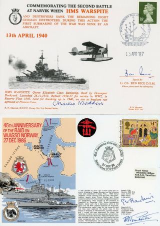 2 Rare Fdc Royal Navy Ww2 Norway Actions Signed Admiral Sir Charles Madden,