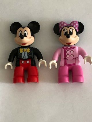 Lego Duplo Minnie Mouse Figure Disney Pink Outfit 2.  5 " Rare And Mickey With Bow