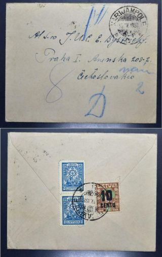 Lithuania To Czech 1923 Prov,  On Rare Cover Marijapole To Cssr,  Lietuva,  Litauen