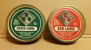 Rare 2 Vtg Bbb Green & Red Label English Pipe Tobacco Tins 2oz Empty England