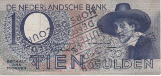 Rare Banknote Netherlands 10 Gulden Year 1943 - Stamp Hors De Cours