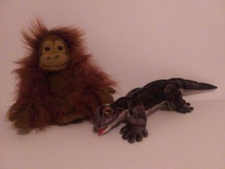Vintage Folkmanis Folktails Plush Hand Puppet Orangutan & Gila Monster.  - Rare