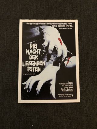 Night Of The Living Dead Rare German Promo Flyer Postcard Poster Art Romero