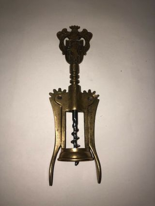 Vintage Italy Lion Head Crown Solid Brass Winged Corkscrew Bottle Opener 7 " Rare