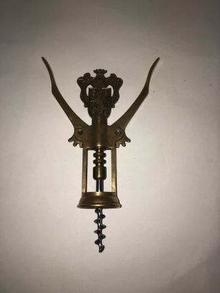 Vintage Italy Lion Head Crown Solid Brass Winged Corkscrew Bottle Opener 7 