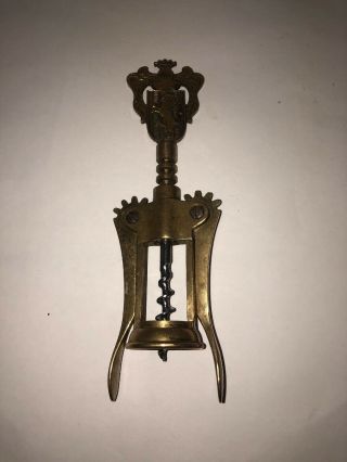 Vintage Italy Lion Head Crown Solid Brass Winged Corkscrew Bottle Opener 7 