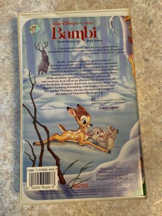 RARE Walt Disney Classics Bambi VHS Tape Black Diamond Clamshell Collectors 2