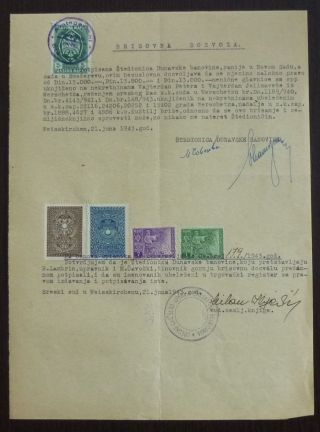 Germany - Wwii - In Serbia - Rare Document With Revenue Stamps R Serbien Nazi J5