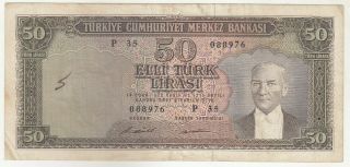 Turkey,  50 Lira 1971 Vf P187a 5/7 Emission Rare Banknote
