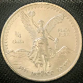 1991 1/4 Oz Mexican Silver Libertad Type 2 Rare Hard To Find Coin Multi