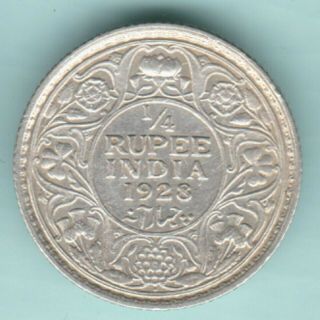 British India 1928 King George V 1/4 Rupee Ex Rare Silver Coin