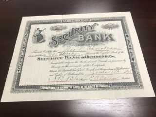 Vintage 1895 Security Bank Stock Certificate No.  281 - Rare